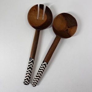 Olive Wood Salad Serving Utensils with batik handles